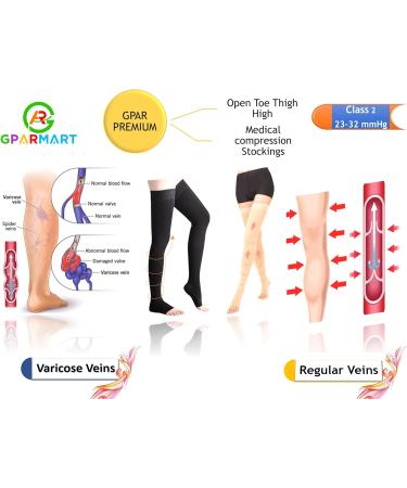 GPAR Premium Medical Compression Stockings - Open Toe Class 2 23-32 mmHg for Varicose Veins & Leg Pain - Unisex XL Black - Buy Online on GoSupps.com