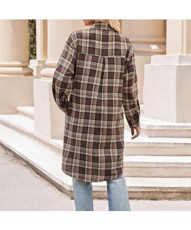Yihaojia Women's Casual Lapel Button Down Long Plaid Shirt Coat 2023 Fall Styles Women Plaid Trench Coats Cardigans Thin Coffee#61 Small - Buy Online on GoSupps.com