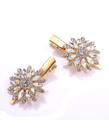 Large Sparkle Rhinestone Flower Hair Clip - Non-Slip Gold Hairpin for Women and Girls - Buy Online on GoSupps.com