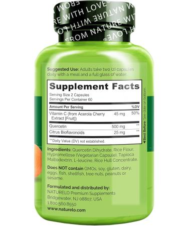 NATURELO Quercetin Citrus Bioflavonoid Complex with Enhanced Absorption - 120 Vegetarian Capsules (Pack of 2) Unflavored 120 Count (Pack of 2) - Buy Online on GoSupps.com