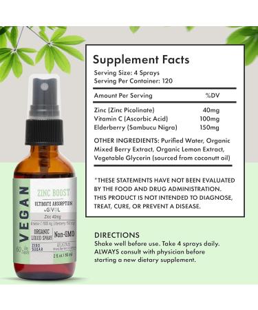 Iron Supplement - 18mg Bisglycinate Complex with Vitamin C & B12 for Energy & Immunity Boost and Organic ZINC Boost Mist 40mg (Extra Strength) - Sugar Free with VIT C and Elderberry Extract - Buy Online on GoSupps.com
