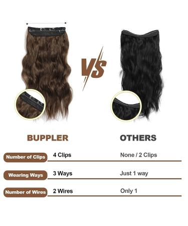 Halo Hair Extensions 20 Inch Medium Brown - Adjustable Long Wavy Synthetic Hairpieces with Invisible Wire and 4 Secure Clips - Buy Online on GoSupps.com