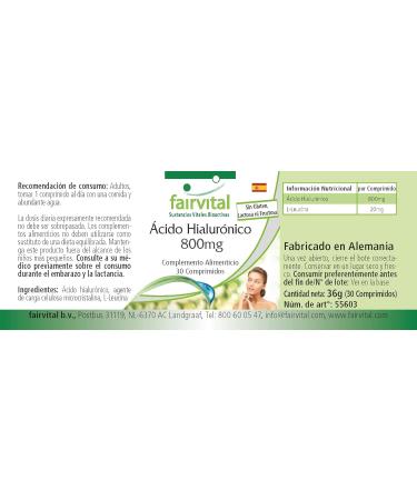 Fairvital | Hyaluronic acid 800 mg - 30 tablets - Extra high dosage - Monthly pack - 100% vegan - Buy Online on GoSupps.com