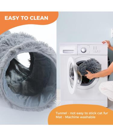 PAWZ Road Fluffy Cat Tunnel Multiple Forms Cat Tunnel Bed Washable Dia-35 Inches Cat Donut Tunnel with Cozy Cat Bed Mat and Hanging Furr Balls for Indoor Cats Cat Tube Tunnel for Winter Warm Grey Smoky Grey Long Plush-Donut Tunnel - Buy Online on GoSupps.com