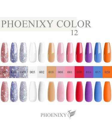 Polly Nail Gel Kit - Phoenixy 12 Colors Extension Gel Set | Nail Enhancement Builder Starter Kit with Glitter Gel | Nude, White, Clear, Pink, Purple, Blue, Orange | Passionate - Buy Online on GoSupps.com