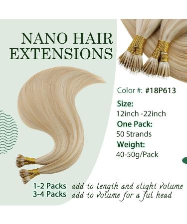 RUNATURE Blonde Nano Hair Extensions Ash Bleach Human Hair 18 Inch 50g- A-Nano-#18P613 - Buy Online on GoSupps.com
