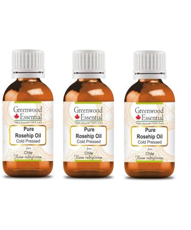 Greenwood essential natural rose hip seed oil (pink ruby nosa) Natural pure therapeutic quality cold -pressed (pack of three) 100ml x 3 (10 oz)