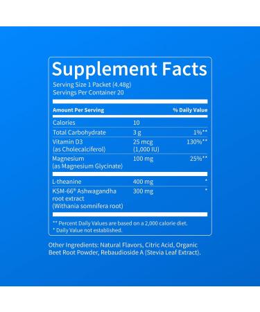 Nello Supercalm - Drink Mix | Contains KSM-66 Ashwagandha L-Theanine Magnesium Glycinate and Vitamin D3 20 Servings (Travel Packets) 20.0 Servings (Pack of 1) - Buy Online on GoSupps.com