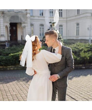 NICENEEDED White Mesh Bridal Hair Bow Clips Pearl Bowknot Bride Veil Hair Barrettes Wedding Tulle Hair Jewelry Clip for Bridesmaid Flower Girl Hair Decoration - Buy Online on GoSupps.com