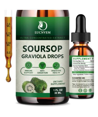 (2 Pack) Organic Soursop Graviola Liquid Drops Soursop Extract Organic Pure for Natural Antioxidant Cell Support & Regeneration Immune Boost Soursop Bitters Liquid Rich in Multivitamin - 2 FL OZ Soursop 1 Fl Oz (Pack of