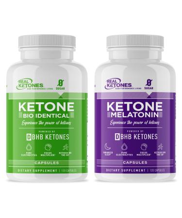 Real Ketones Melatonin, Day & Nighttime Keto Pills - Exogenous BHB Supplement Capsules for AM & Sleep PM Ketosis, 30 Day Supply of Each 2000mg of D-BHB