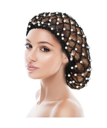 MTLEE 2-Piece Crochet Hair Net Snoods for Women with Pearl Embellishment - Black Gray - Buy Online on GoSupps.com