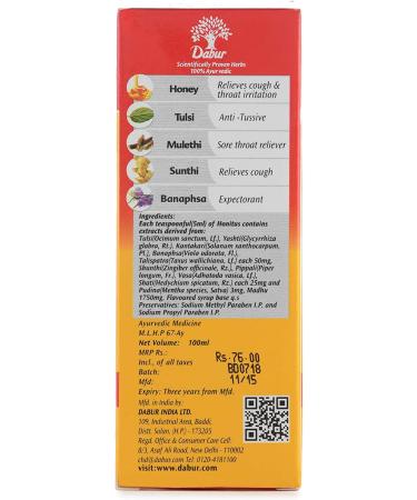 Dabur Honitus Herbal Cough Remedy Syrup - 3.38 fl oz - Buy Online on GoSupps.com