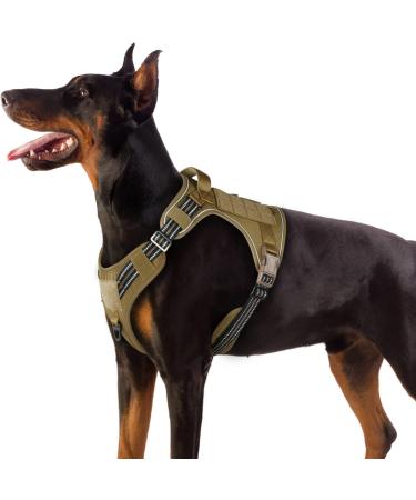 Rabbitgoo dog harness Large dogs anti -train crockery dog adjustable with handles widened robust and wear -resistant tactical dog harness with metal buckles for hiking (XL brown) XL (1 Pack) brown