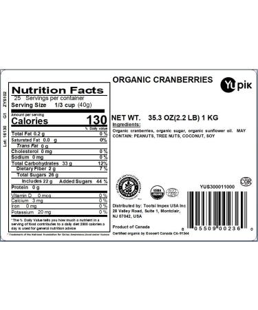 Yupik Organic Dried Cranberries 2.2 lb - Non-GMO, Vegan, Gluten-Free - Buy Online on GoSupps.com
