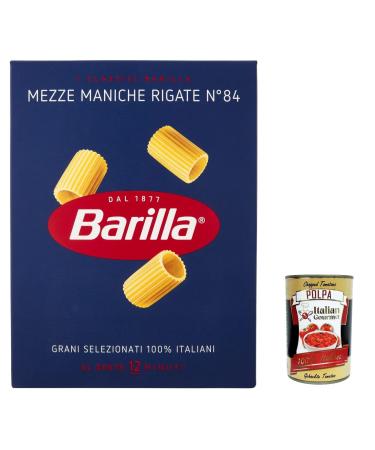 Italian Gourmet E.R. Pack of 20 Barilla Mezze Maniche Rigate No. 84 pasta 100% Italian pasta 500g + Italian gourmet polpa 400g