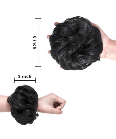 Black Messy Bun Hair Pieces 2PCS - Women's Wavy Curly Bun Extensions - Synthetic Chignon Scrunchies for Tousled Updo - Girls' Thick Hair Piece (1B#) - Buy Online on GoSupps.com