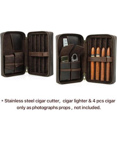 Vintage Crazy Horse Cowhide Leather Cigar Box 4 Cigars Traveling Cigar Set Storage Box with Wrist Wrap and Storage Pockets- Zipper Closure for Man - Buy Online on GoSupps.com