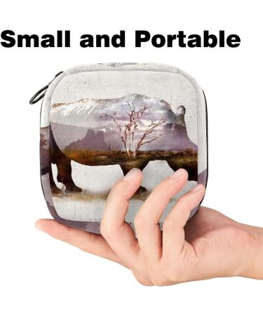 Menstruation Pad Bag with Zipper - Wildlife Forest Rhino Landscape | Women's Tampon & Napkin Collection Bag - Buy Online on GoSupps.com