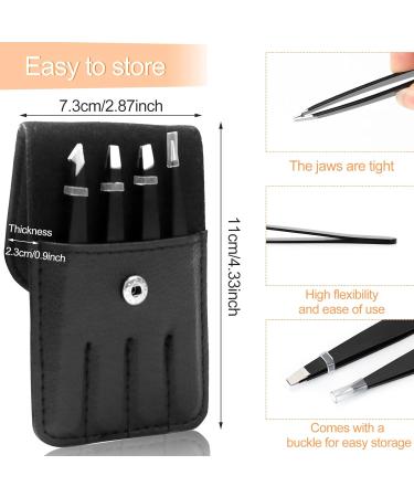 Sularpek 4-Piece Professional Stainless Steel Eyebrow Tweezers Set with Leather Case - Ideal for Ingrown Hair, Eyebrow Plucking, and Facial Hair Removal - Women & Men - Buy Online on GoSupps.com