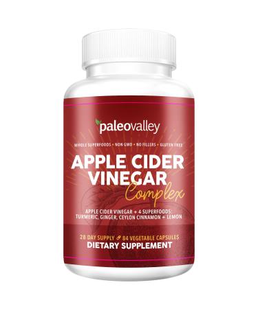 Paleovalley: Apple Cider Vinegar Complex - Nutritional Supplement with Turmeric, Ginger, Ceylon Cinnamon and Lemon - 84 Capsules - Helps Stabilize Blood Sugar - Supports Protein Absorption 84 Count (Pack of 1)