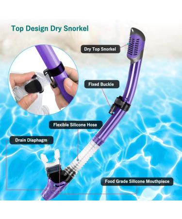 Happyouth 6 in 1 Snorkel Set with Panoramic View Mask, Trek Fin, and Dry Top Snorkel - Purple, S/M (US Size 4.5-8.5) - Buy Online on GoSupps.com
