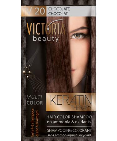 Victoria Beauty Keratin Therapy Hair Colour Shampoo Temporary Hair Dye Lasts 4 8 washes Ammonia and Oxidant-Free Pack of 6x40 ml (Chocolate)