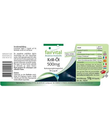 Fairvital Krill Oil Capsules 500mg - High Dose 90 LiCaps | Superba Antarctica Rich in EPA & DHA - Premium Omega-3 Supplement - Buy Online on GoSupps.com