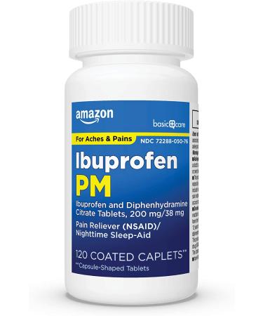 Amazon Basic Care Ibuprofen PM Tablets 200mg/38mg - 120 Count Pain Reliever & Nighttime Sleep-Aid - Buy Online on GoSupps.com