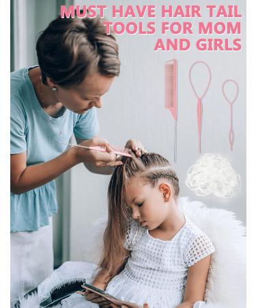 Topsy Hair Tail Tools Set - 1 Hair Braiding Combo, 2 French Braid Tools, 300 Clear Mini Elastic Bands - Pink - Buy Online on GoSupps.com