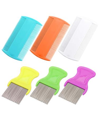 MWOOT 6 Pieces Pet Hair Nit Lice Combs Set Stainless Steel Metal Nit Comb Dandruff Flakes Removal Double Sided Teeth Comb
