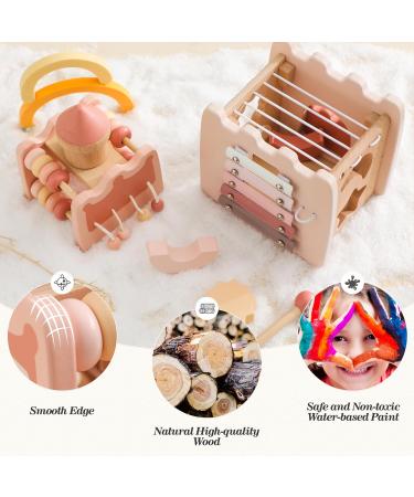 Motor Cubes Wooden Toy - 5-in-1 Lock Activity Center for Babies | Montessori Motor Skills Toy | Perfect Birthday Gift for Girls in Pink - Buy Online on GoSupps.com
