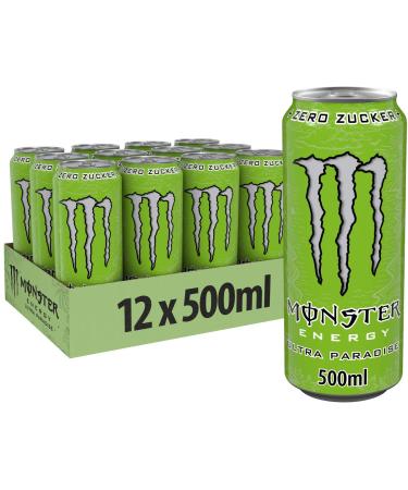 Monster Energy Ultra Paradise - Caffeine Energy Drink with a combination of apple kiwi and cucumber - without sugar and without calories - in practical disposable doses (12 x 500 ml) Paradise apple 500 ml (12 pack)
