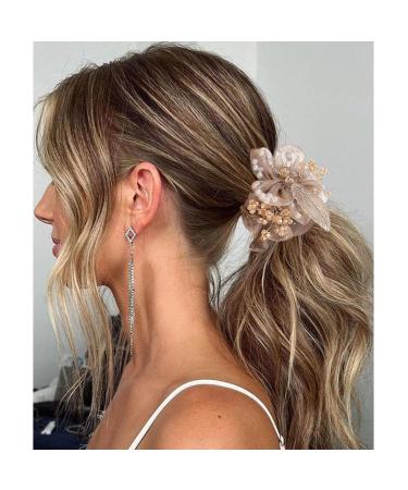 Brinie Flower Hair Scrunchies Pearl Champagne Hair Ties - Elastic Bands for Women and Girls - Buy Online on GoSupps.com