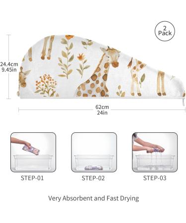 Watercolor Giraffe Hair Towel 2 Pack - Super Absorbent Quick Dry Hair Turbans for Women & Girls - Perfect Hair Drying Solution - Buy Online on GoSupps.com