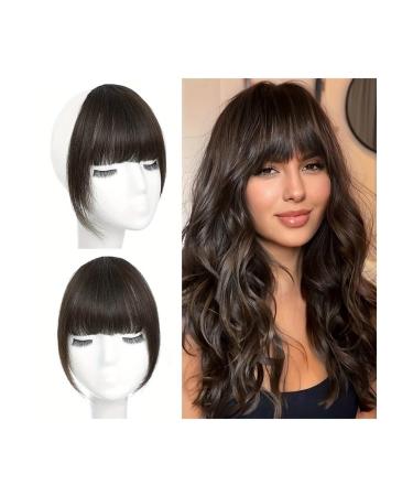 Bangs Hair Clip French Style Air Bangs Clip In Bangs Temples Hairpieces with Sideburns Straight Human Hair Daily Wear and Traceless Hairdressing Bangs Clip in Hair(Color:Dark Brown)
