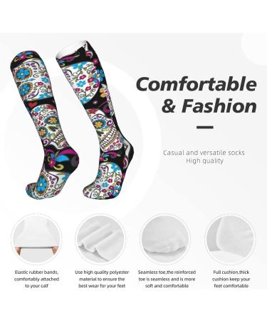 Buy Sugar Skulls Folkloric Black Compression Socks | 15-20 mmHg Support for Running & Cycling | Unisex Design - Buy Online on GoSupps.com