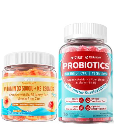 NEVISS Vitamin D3 K2 Gummies +Sugar Free Probiotics Gummies