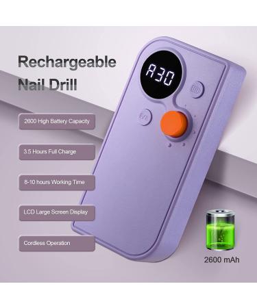 Portable Rechargeable Nail Drill Kit - 30000 RPM Cordless Efile Machine Set for Acrylic Nails Manicure Pedicure - Purple - Buy Online on GoSupps.com