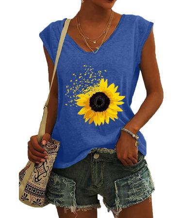 Short Sleeve T Shirts Clothing Woman T-Shirt Casual Black Clothing Top Women's Floral Pattern for Women Crop Tops Shirt Shirts Top Women's Summer Tank Top 5-blue M - Buy Online on GoSupps.com
