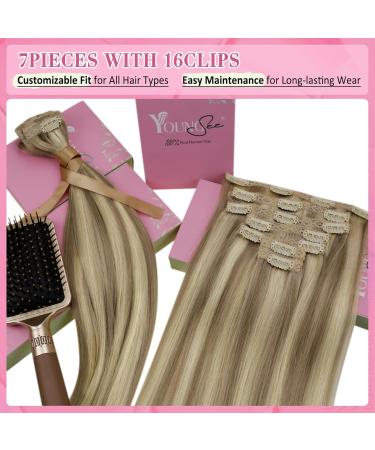 Youngsee 40 cm Clip In Extensions - Real Remy Hair Light Brown & Blonde 120g (7 Pieces) - Buy Online on GoSupps.com