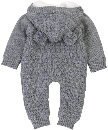 VICROAD Baby Hooded Knitted Romper 6-12 Months Grey - Warm Sweater Jumpsuit for Newborn Girls Boys - Buy Online on GoSupps.com