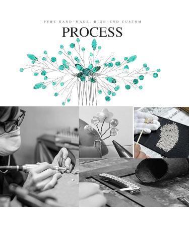 Green Hair Comb Wedding Hair Pieces Rhinestone Hair Accessories for Brides Bridesmaid Emerald Green Hair Vine Comb for Women and Girls Prom Party Festival Handmade Hair Clip(Sliver) - Buy Online on GoSupps.com