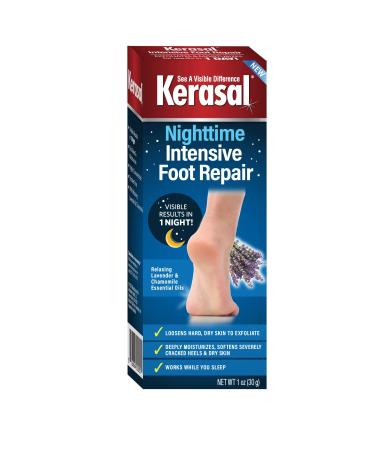 Kerasal Nighttime Intensive Foot Repair, Skin Healing Ointment for Cracked Heels and Dry Feet, 1 oz