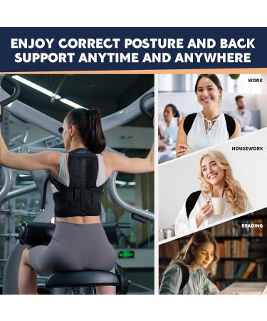 Buy Back Brace Posture Corrector for Men & Women - Adjustable Breathable Full Back Straightener for Spine Scoliosis & Hunchback - Large Black - Buy Online on GoSupps.com