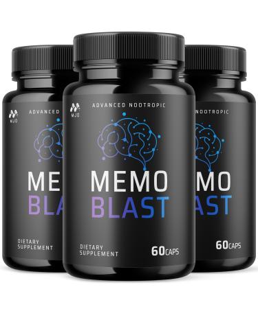 (3 Pack) Memo Blast Capsules Official MemoBlast Supplement Pills with All Natural Ingredients Memo Blast Advanced Brain Health & Wellness Support with Premium Vitamins for Women & Men (180 Capsules)