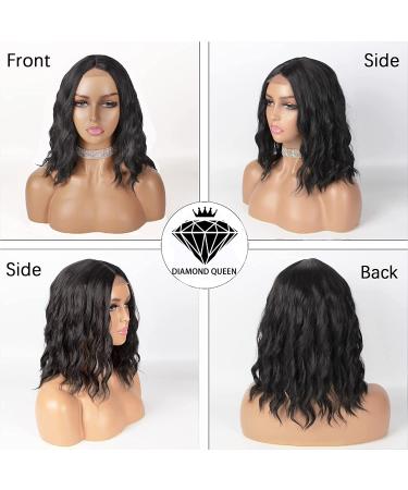 Diamond Queen Short Wavy Black Bob Wig - Shoulder Length Synthetic Lace Wig for Black Women (1B) - Buy Online on GoSupps.com
