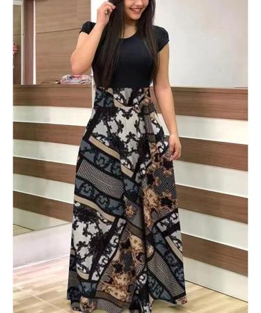JMMSlmax Boho Beach Dress Women Plus Size Floral Print Short Sleeve Sundress Vintage Formal 05-black Small - Buy Online on GoSupps.com