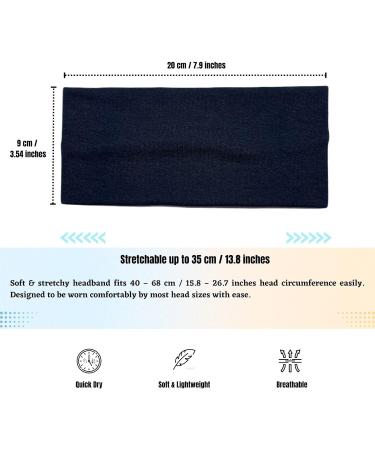 Westend Choice 9cm Wide Headband in Navy - Soft Stretchy Head Band for Men & Women - Gym Yoga Hair Band - Buy Online on GoSupps.com