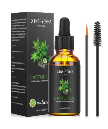 Xins-Yonha Castor Oil Hair Growth Oil Pure Cold Pressed For Eyelashes Eyebrows Lash Nail Serum Eyebrow Skin Care Ricin With & Eyeliner Brush (30ml) C-30ml